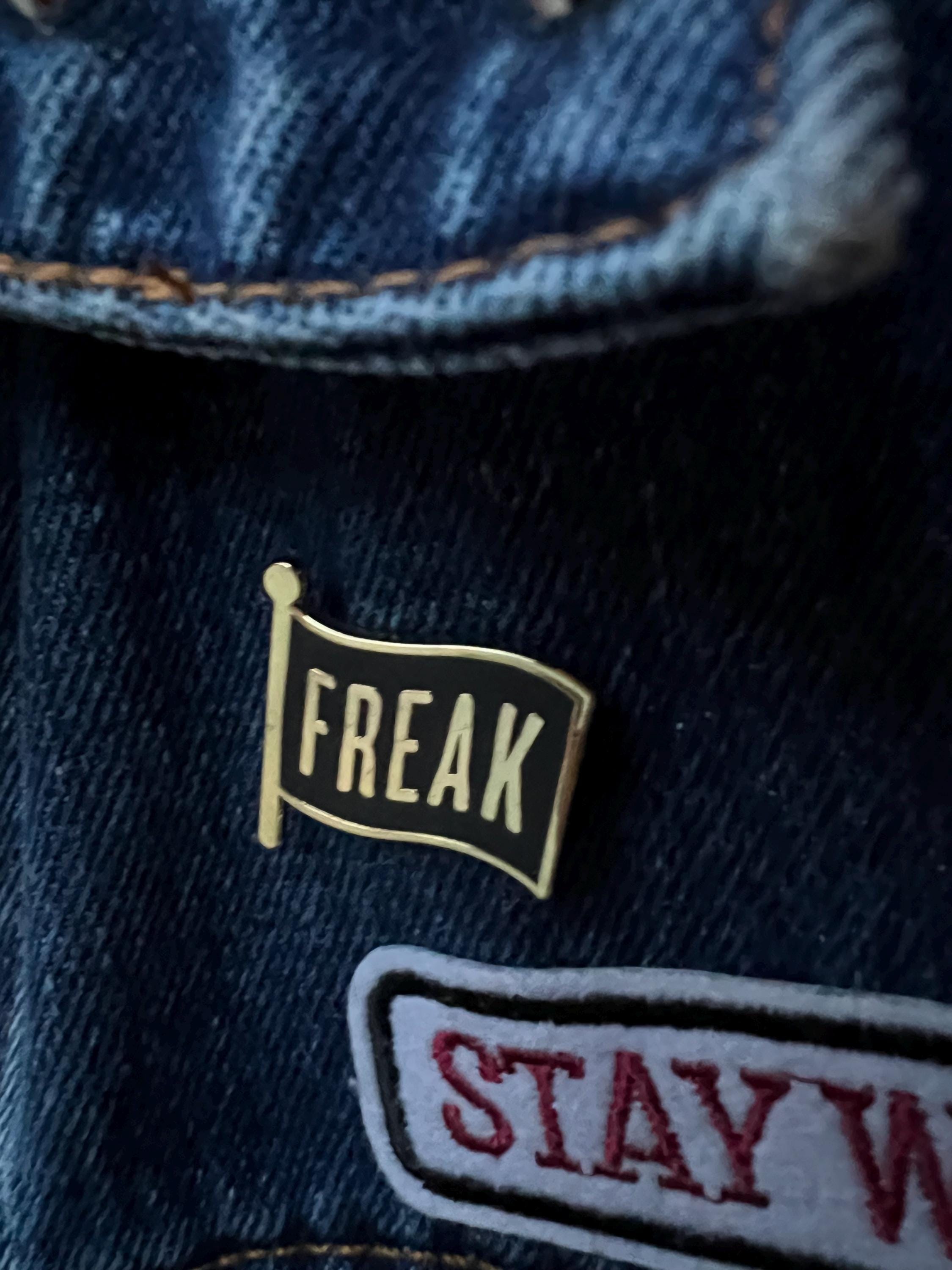 goth enamel pins and badges punk pins FREAK FLAG dark humor gothic accessories queer punk pinback buttons