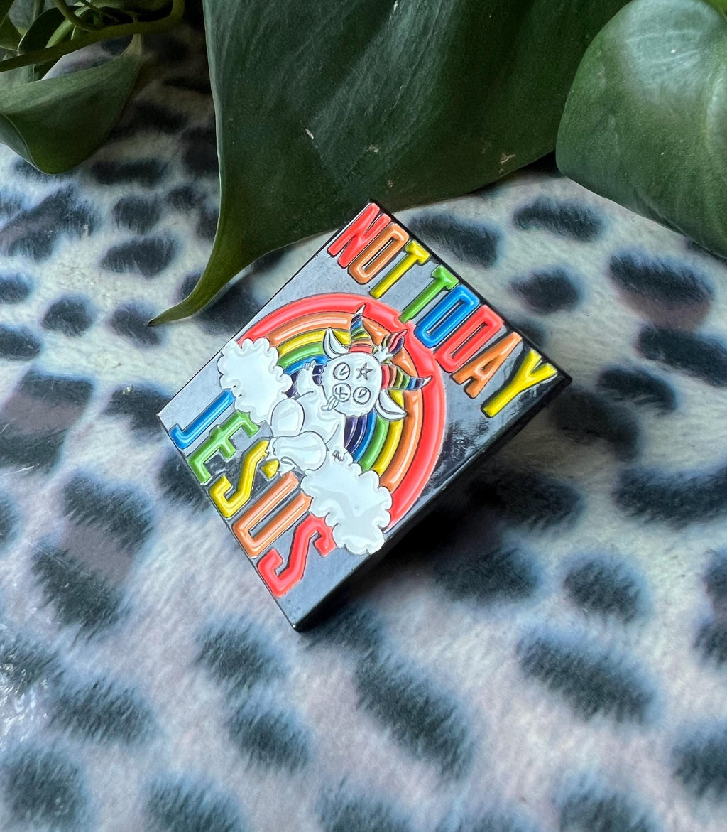 "Not Today Jesus" Rainbow Baphomet Enamel Pin