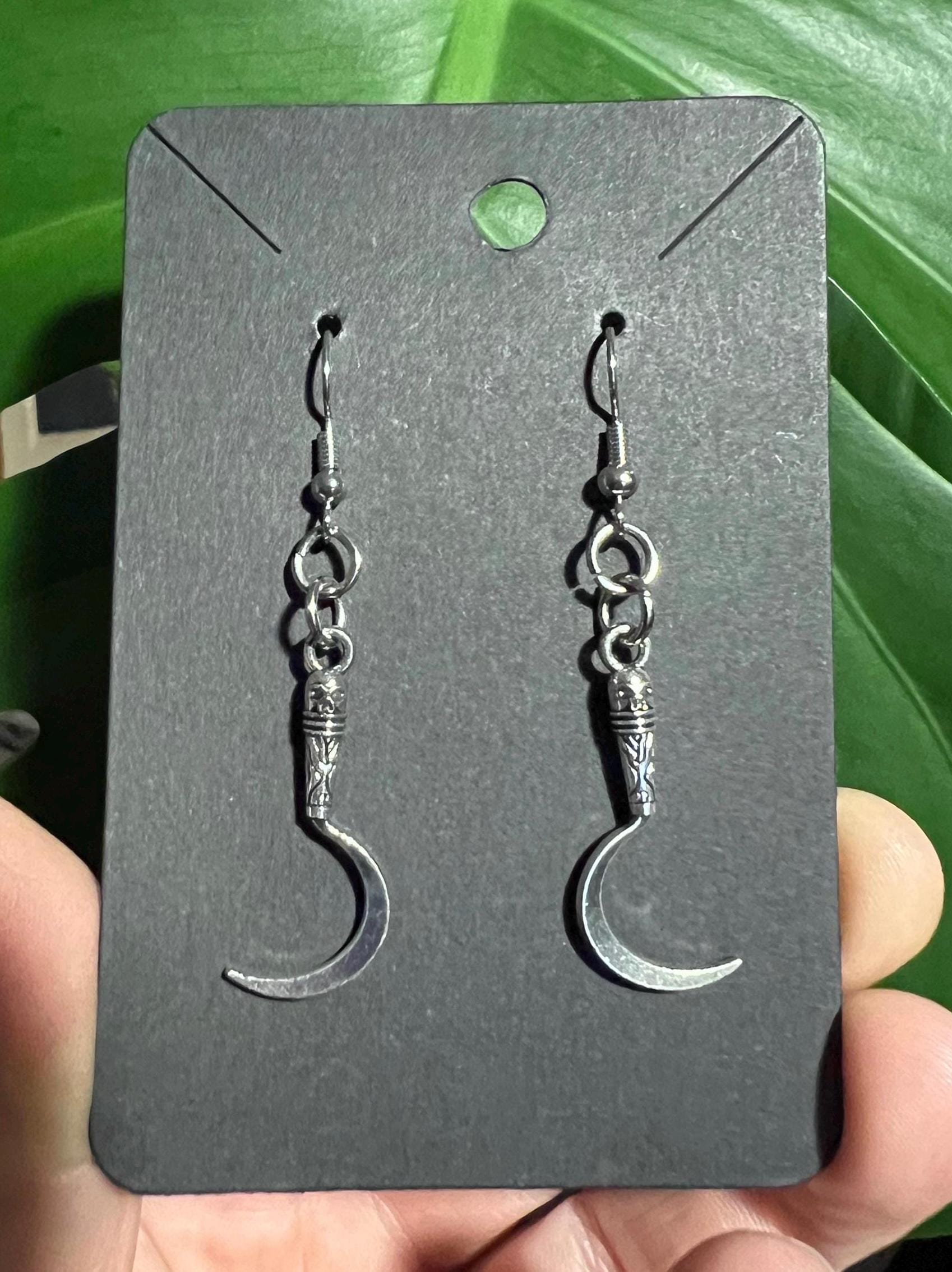 gothic scythe earrings punk jewelry grim reaper jewellery alternative stainless steel goth jewelry grim reaper dark accessories