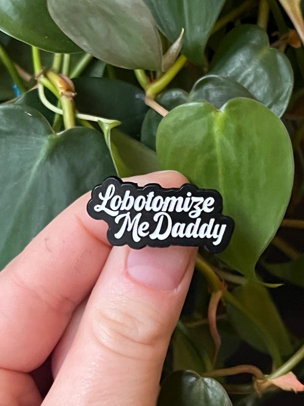 funny edgy punk enamel pins "lobotomize me daddy" dark humor pins and badges punk pins gothic enamel pins kinky accessories mature theme