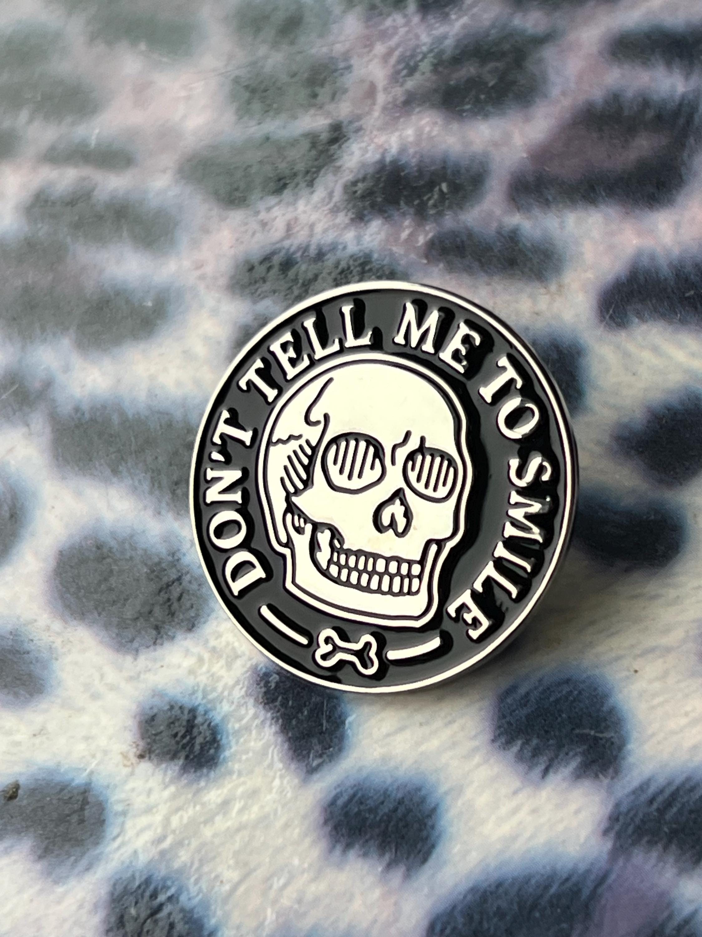 feminist punk enamel pins and badges goth pins skull feminism pinback buttons gothic accessories dont tell me to smile pin fuck off pin