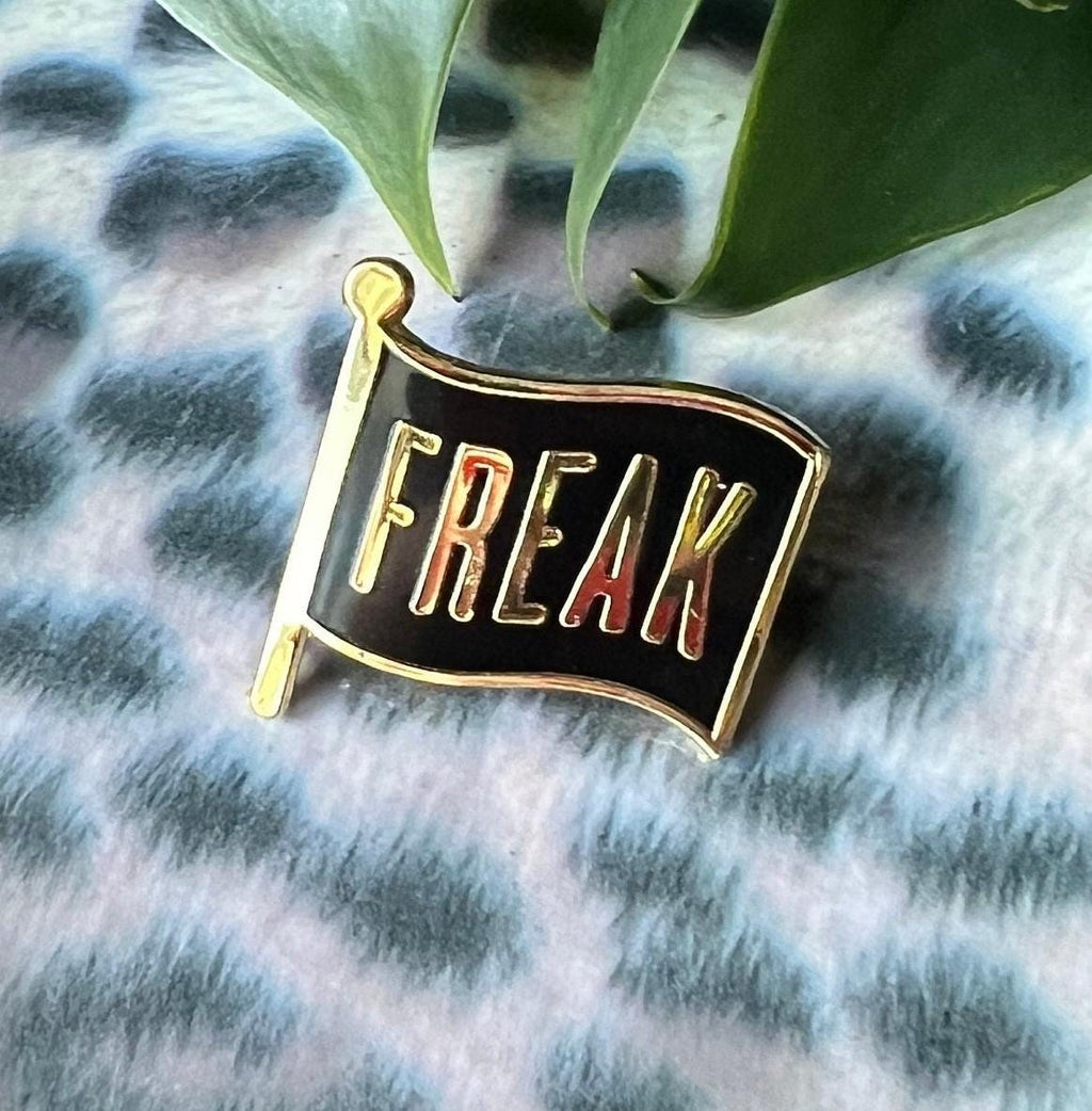 goth enamel pins and badges punk pins FREAK FLAG dark humor gothic accessories queer punk pinback buttons