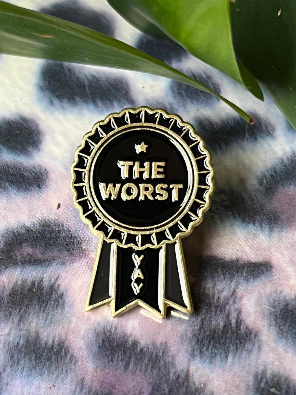 goth pins punk pins gothic enamel pins | dark humor award ribbon the worst goth lapel pin queer black and gold pin dark accessory funny pins