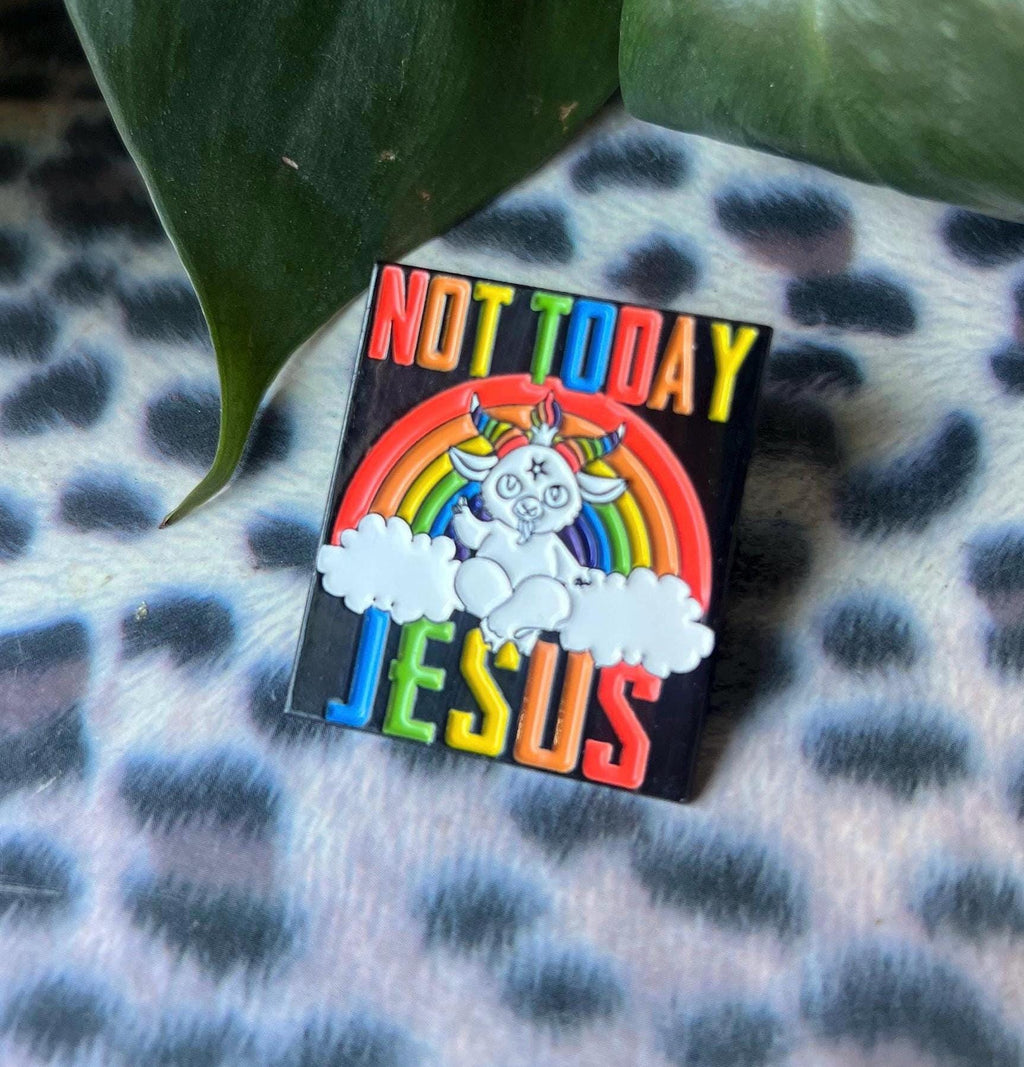 "Not Today Jesus" Rainbow Baphomet Enamel Pin