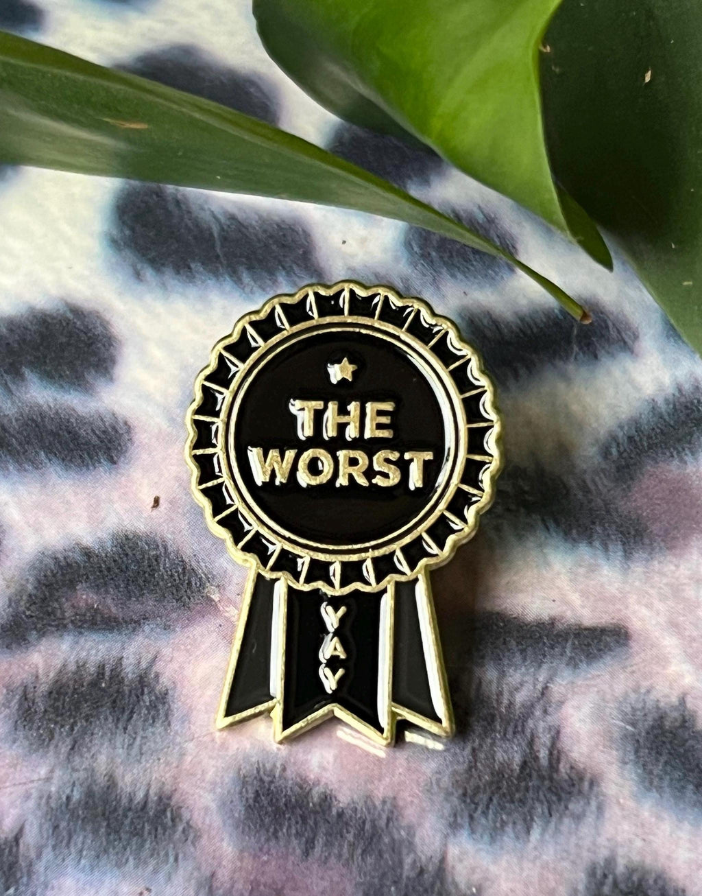 goth pins punk pins gothic enamel pins | dark humor award ribbon the worst goth lapel pin queer black and gold pin dark accessory funny pins