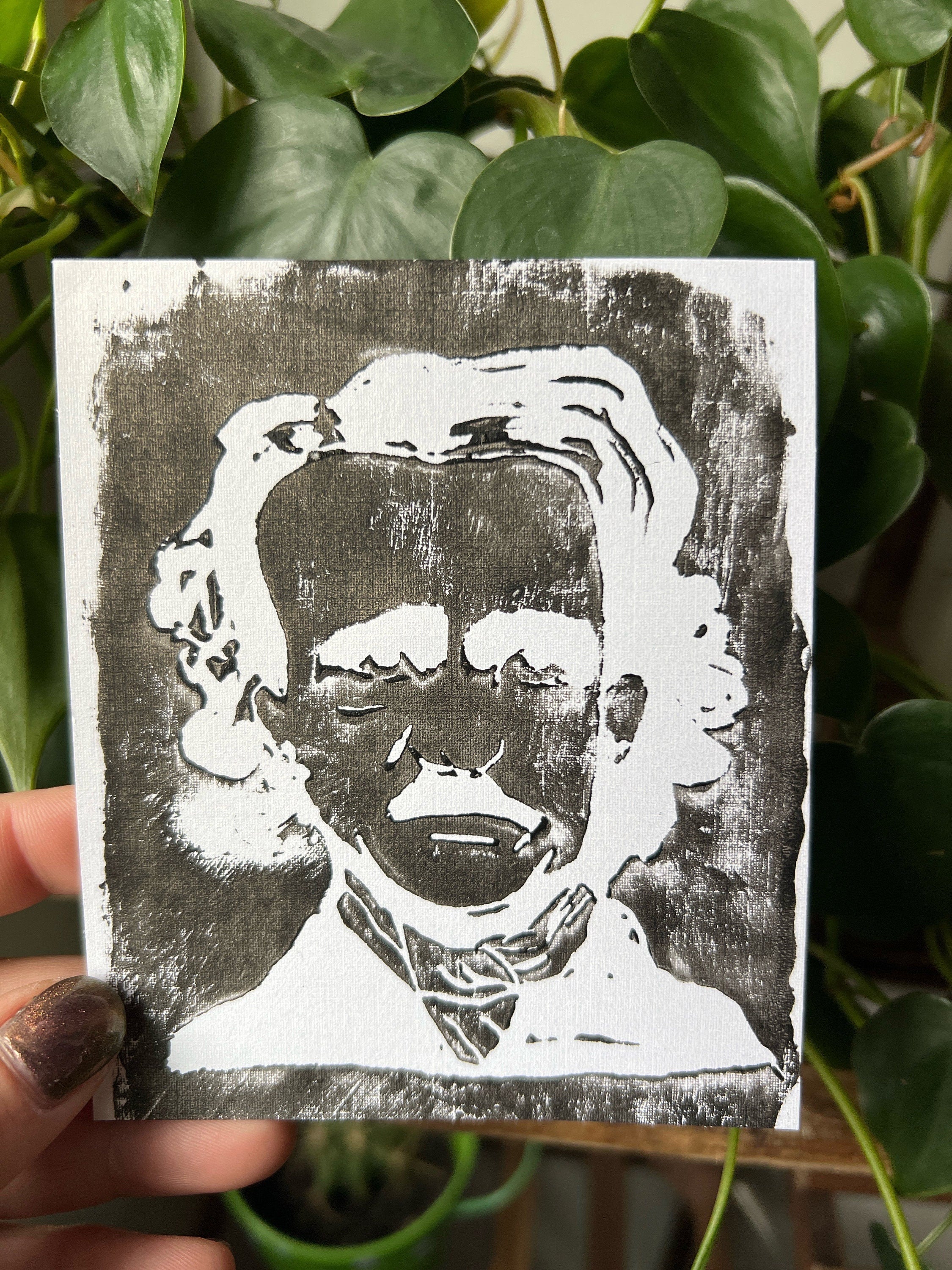 edgar allan poe lino print black and white handmade art print gothic home decor