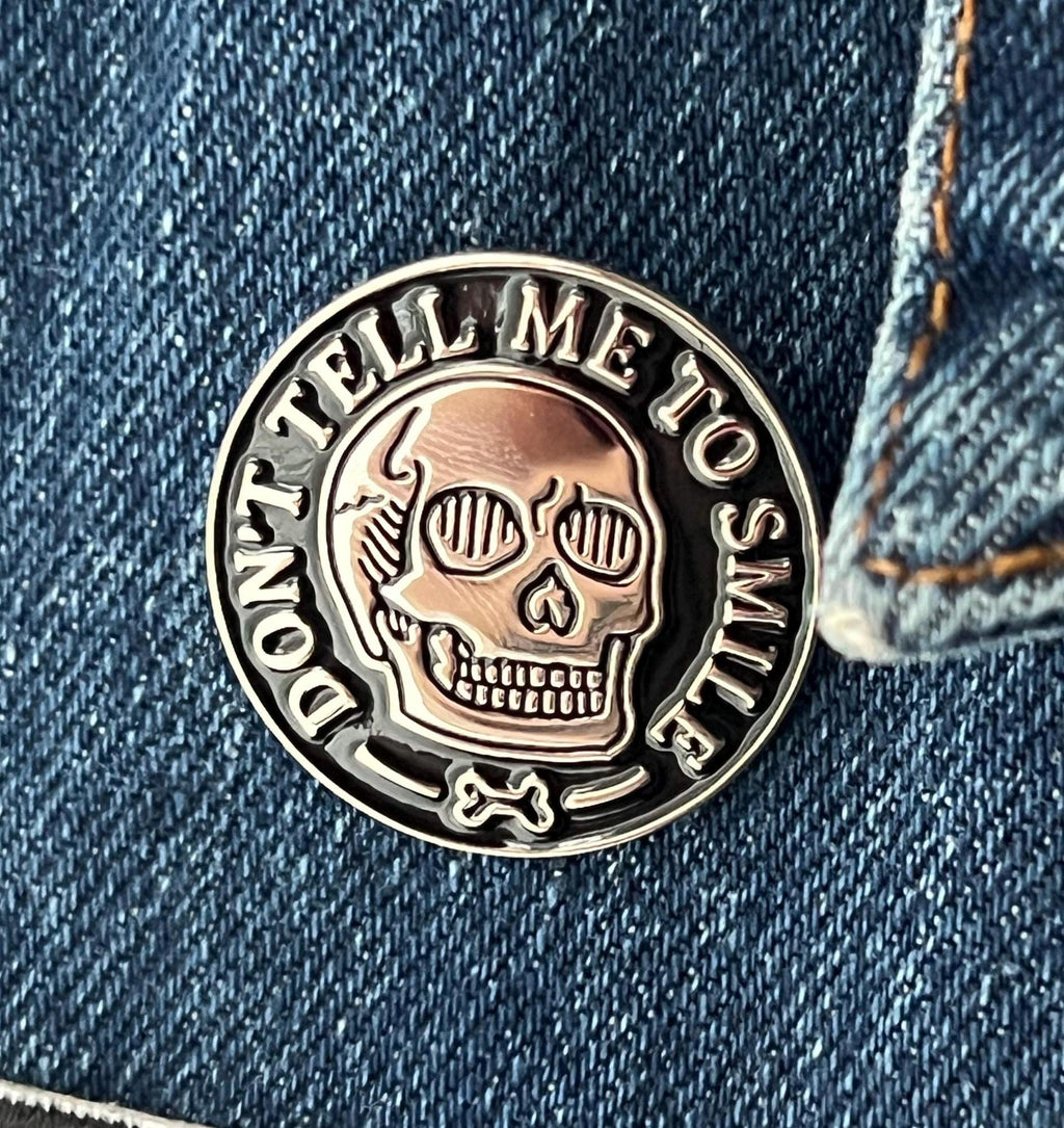 feminist punk enamel pins and badges goth pins skull feminism pinback buttons gothic accessories dont tell me to smile pin fuck off pin