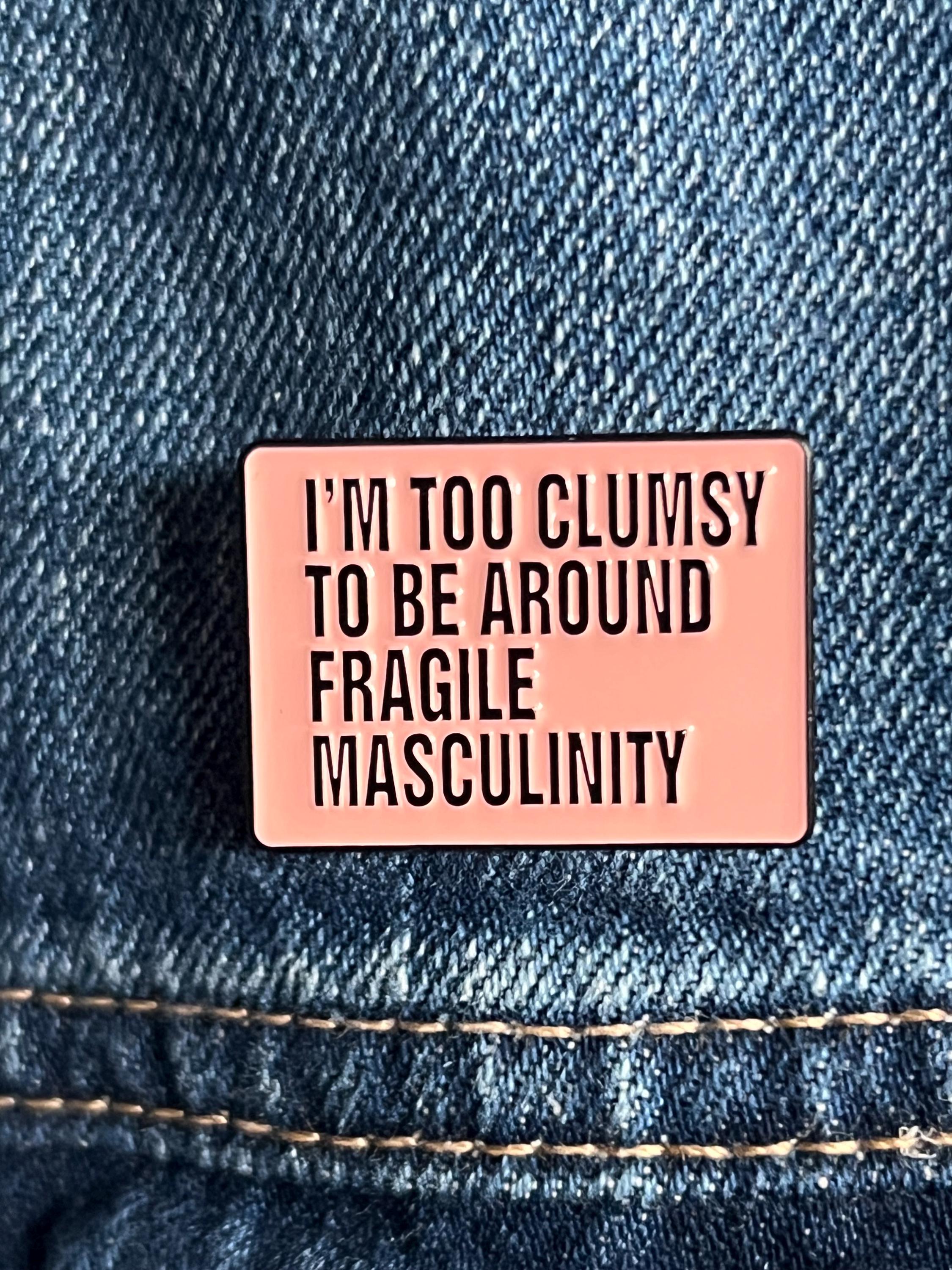 feminist pins and badges funny pins goth enamel pin gothic lapel pins punk pins fragile masculinity intersectional feminism pink rectangle