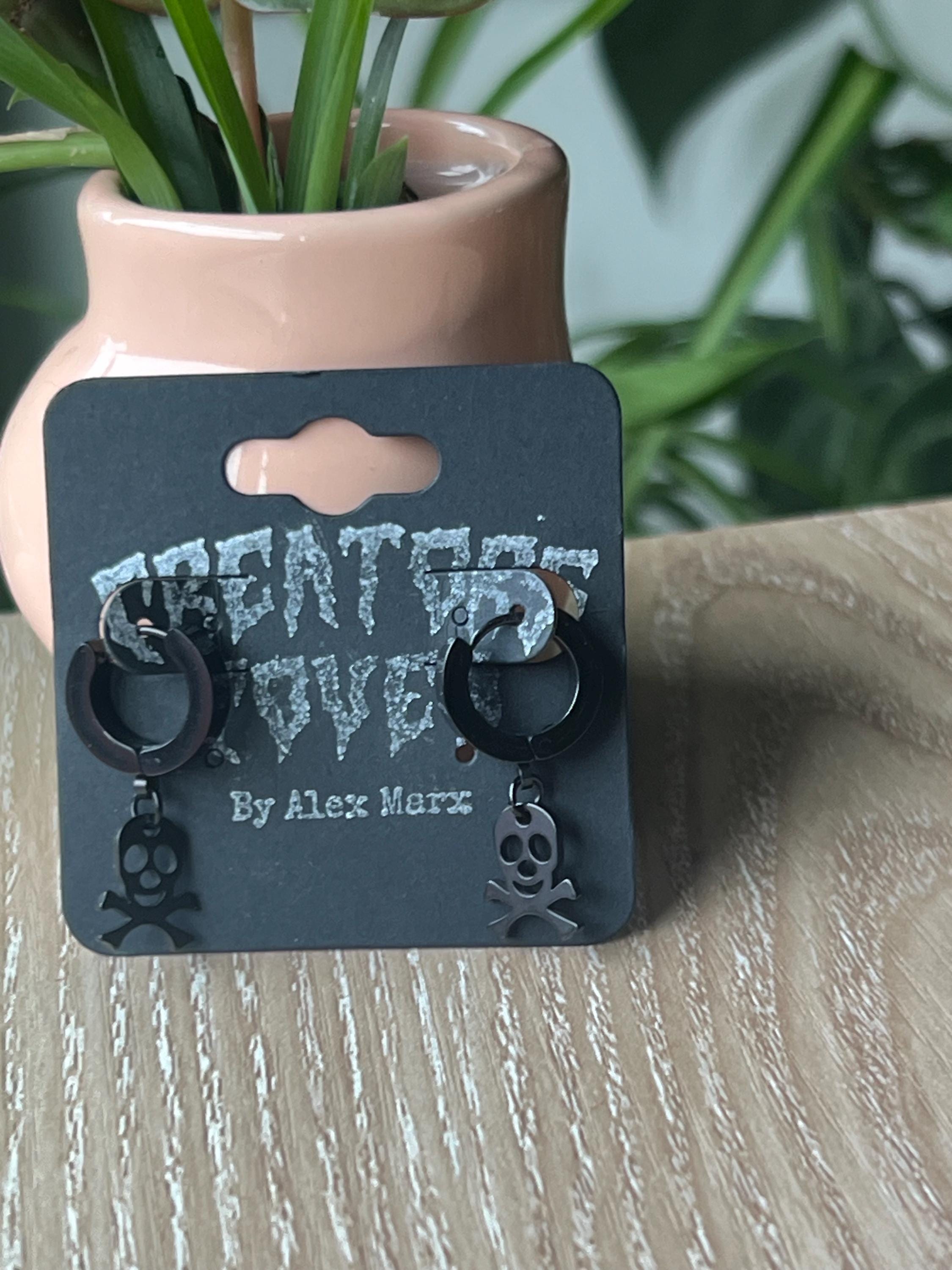 gothic skull huggie earrings goth horror accessories dark earrings punk earrings goth stainless steel earrings punk jewelry