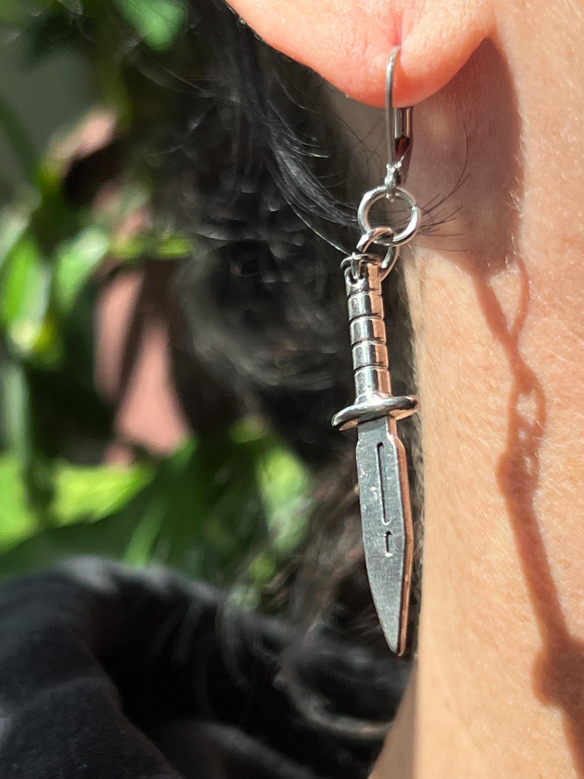 goth knife earrings gothic jewelry punk earrings weapon accessories stainless steel hypoallergenic jewellery apocalyptic dagger earrings