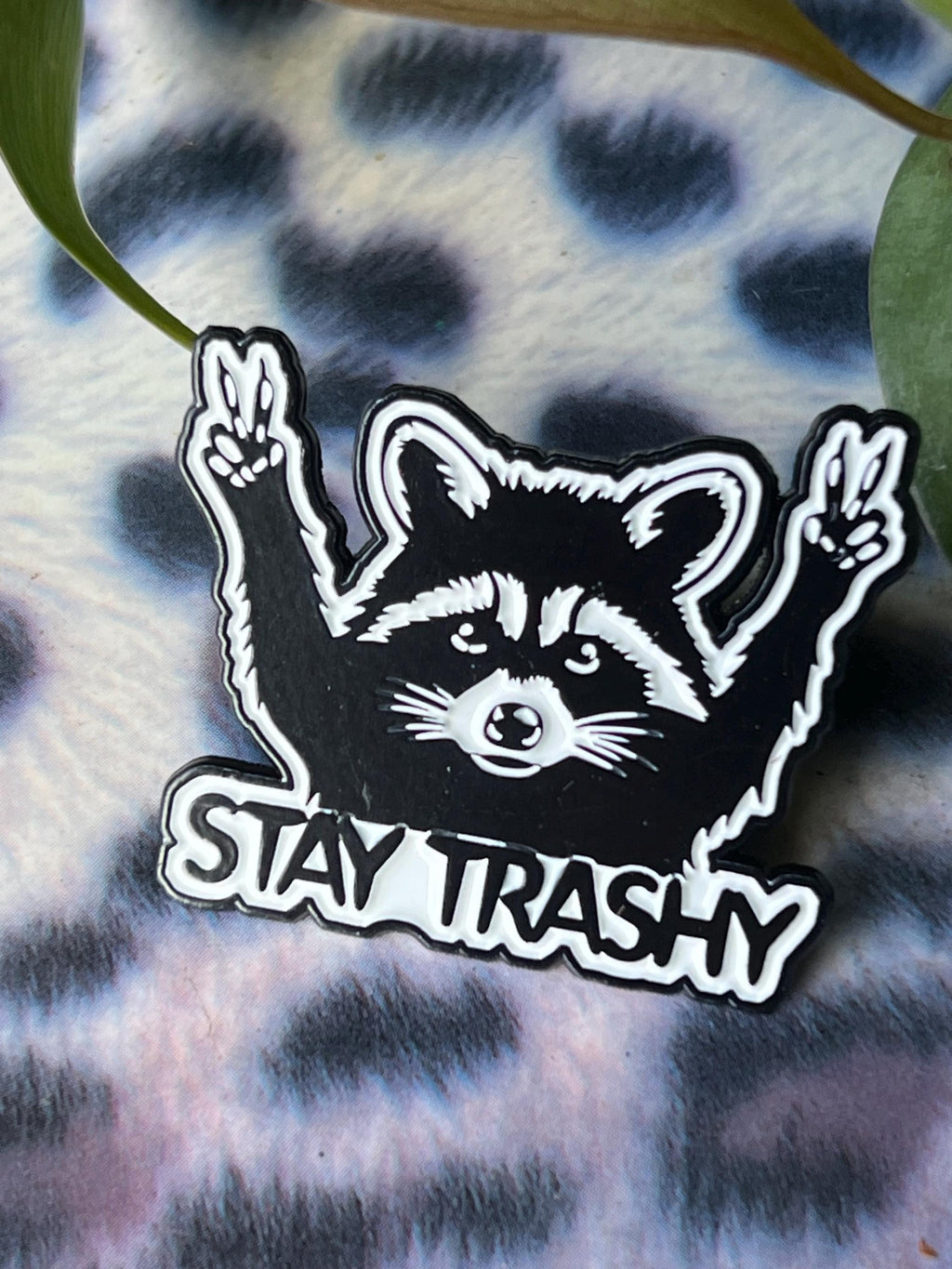 punk pins and badges goth pinback buttons raccoon pins stay trashy black and white lapel pin