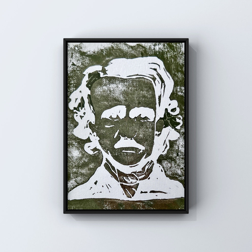 edgar allan poe lino print black and white handmade art print gothic home decor