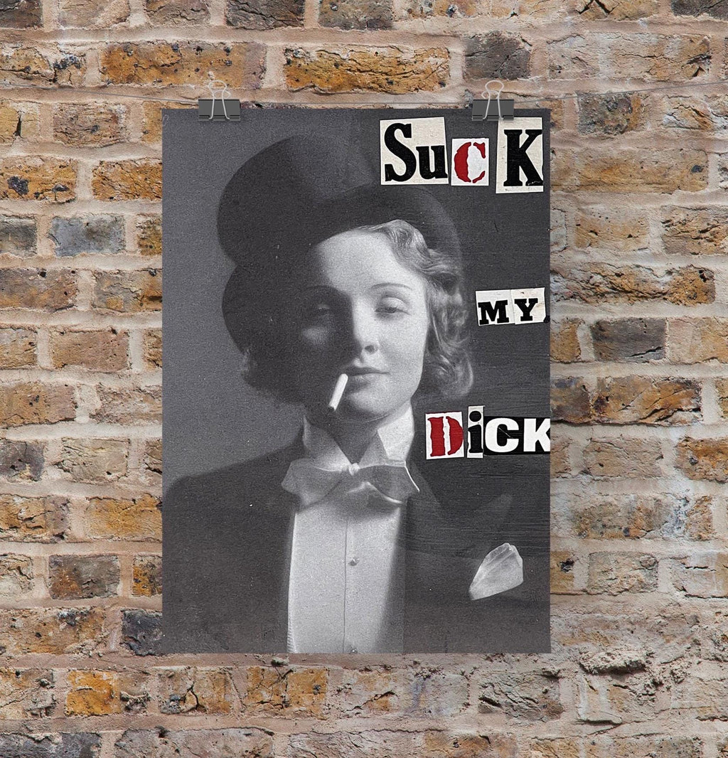 feminist punk wall art gothic art print goth home decor queer art suck my dick activist leftist wall art print black white and red decor