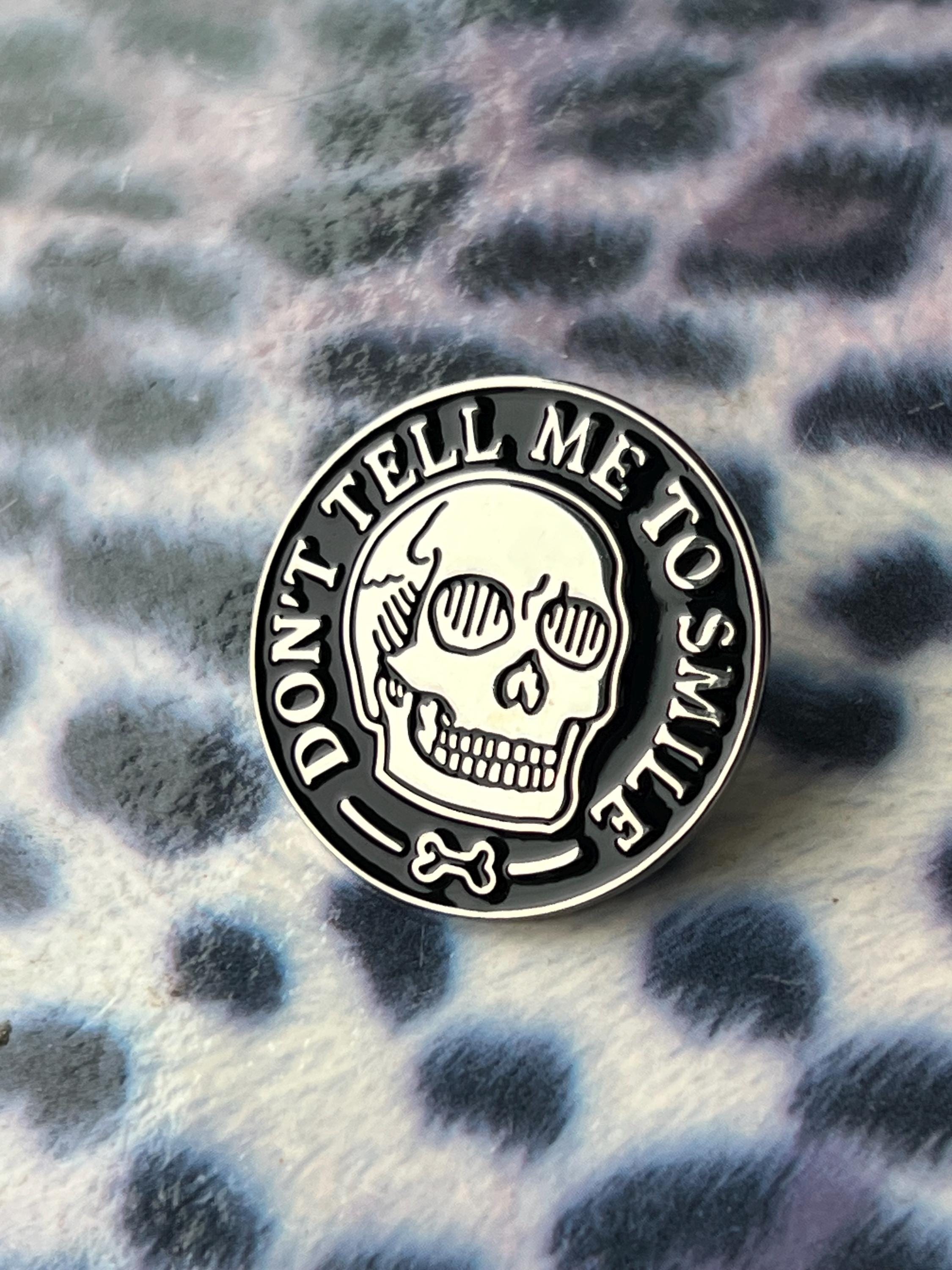 feminist punk enamel pins and badges goth pins skull feminism pinback buttons gothic accessories dont tell me to smile pin fuck off pin