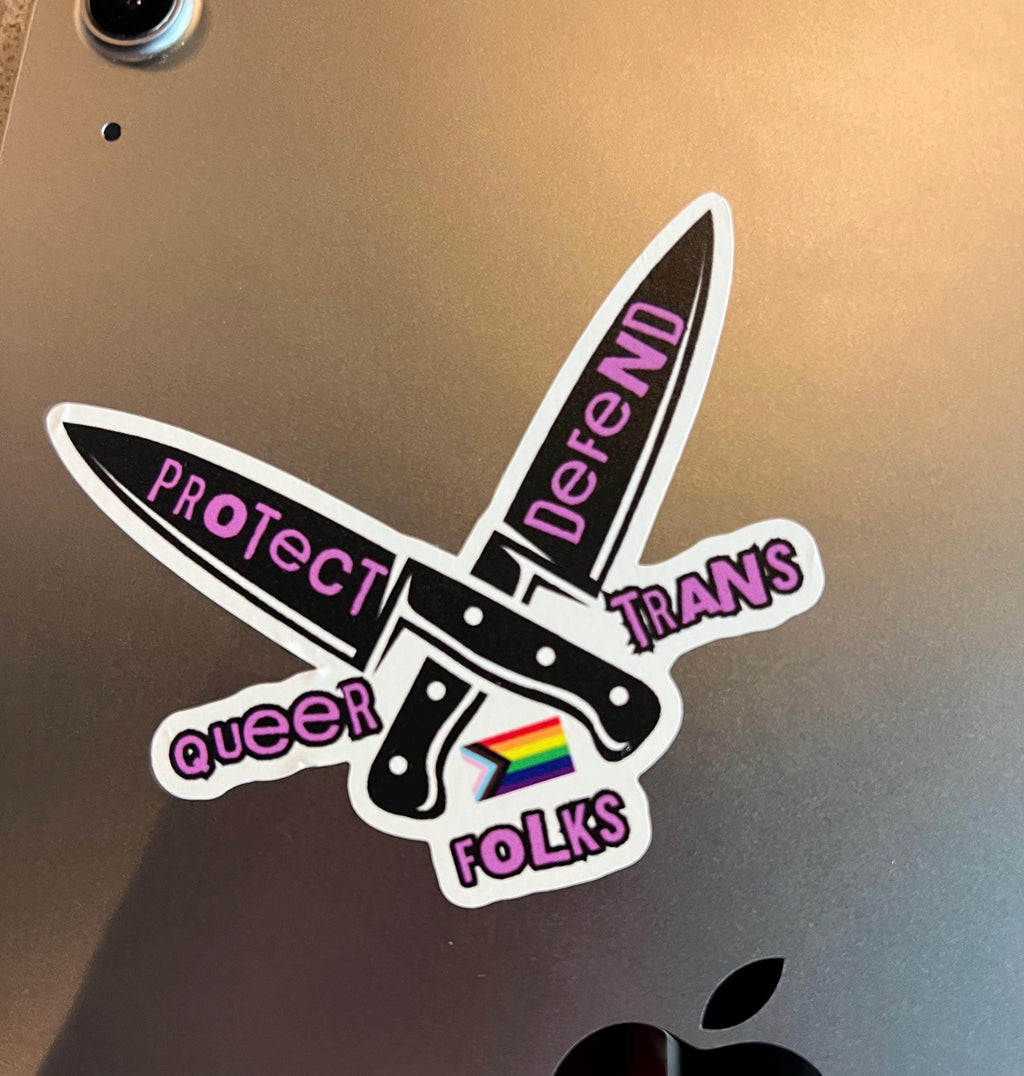 protect defend queer trans folks sticker lgbt leftist vinyl sticker liberal decals liberal stickers ally accessories lgbtq stickers decals