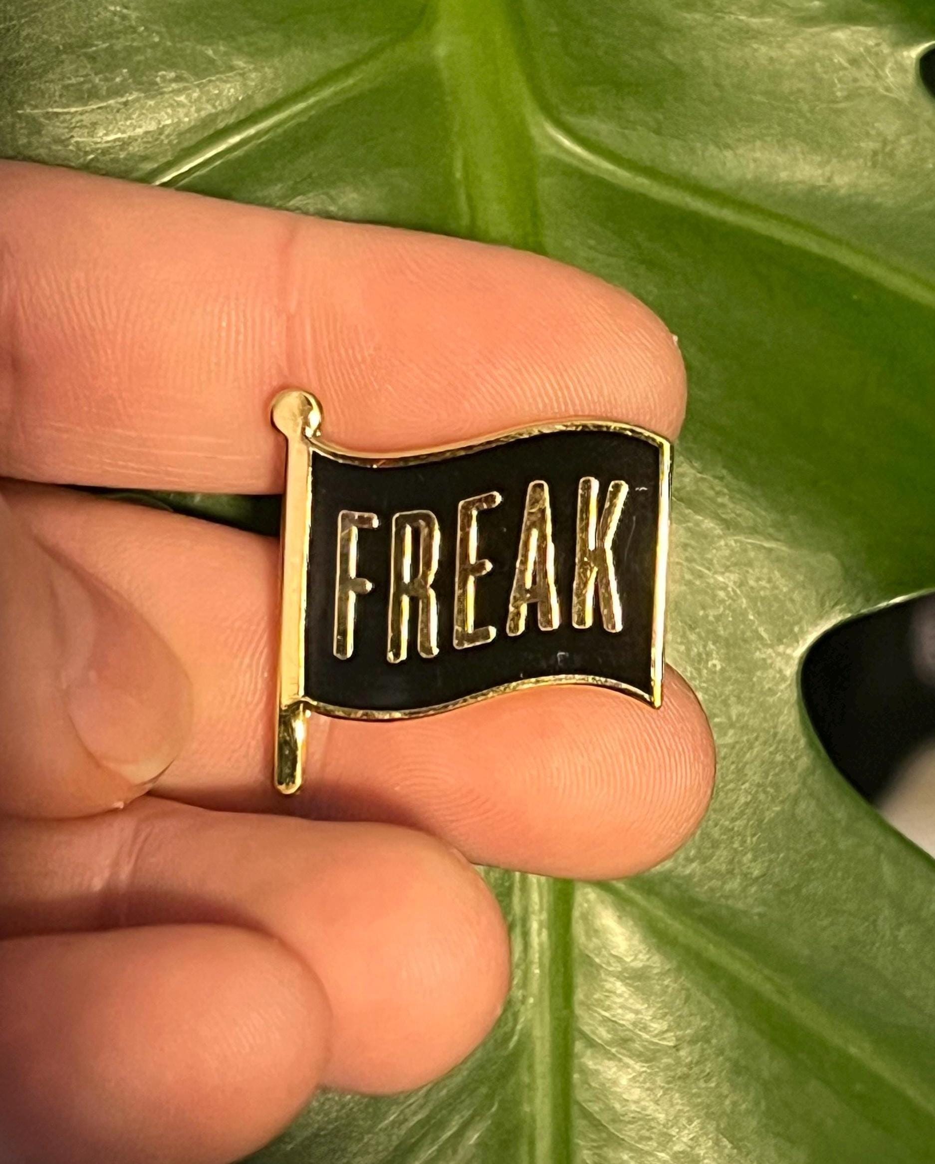 goth enamel pins and badges punk pins FREAK FLAG dark humor gothic accessories queer punk pinback buttons