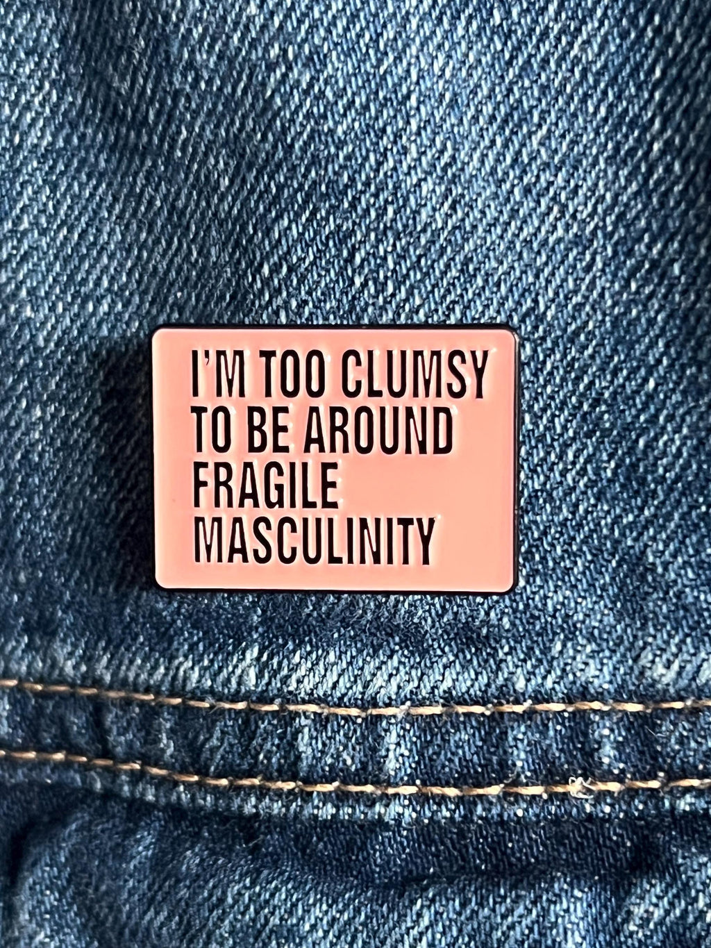 feminist pins and badges funny pins goth enamel pin gothic lapel pins punk pins fragile masculinity intersectional feminism pink rectangle