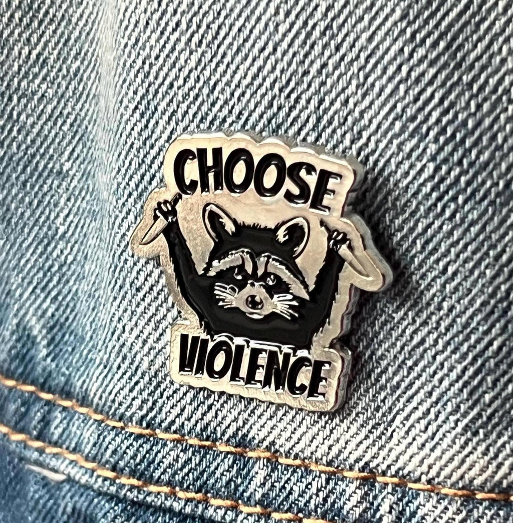 punk enamel pins and badges goth accessories grunge jewelry "choose violence" raccoon animal pinback button