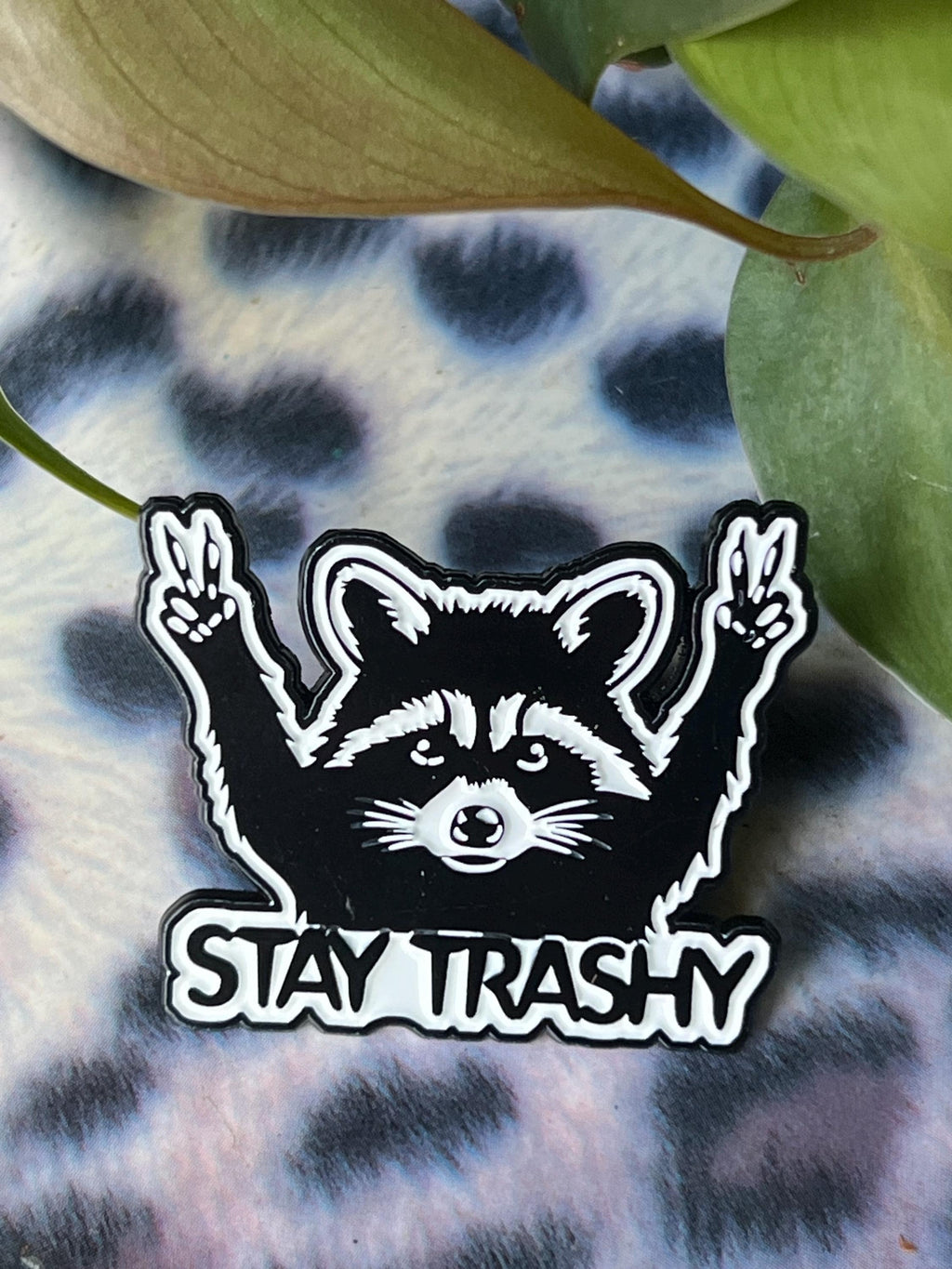 punk pins and badges goth pinback buttons raccoon pins stay trashy black and white lapel pin