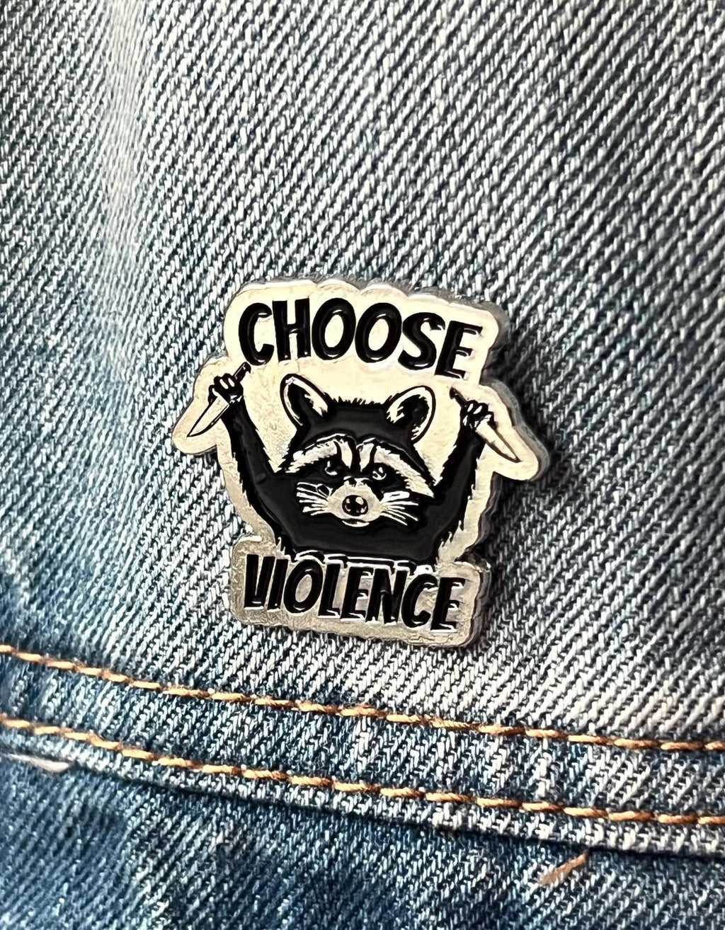 punk enamel pins and badges goth accessories grunge jewelry "choose violence" raccoon animal pinback button