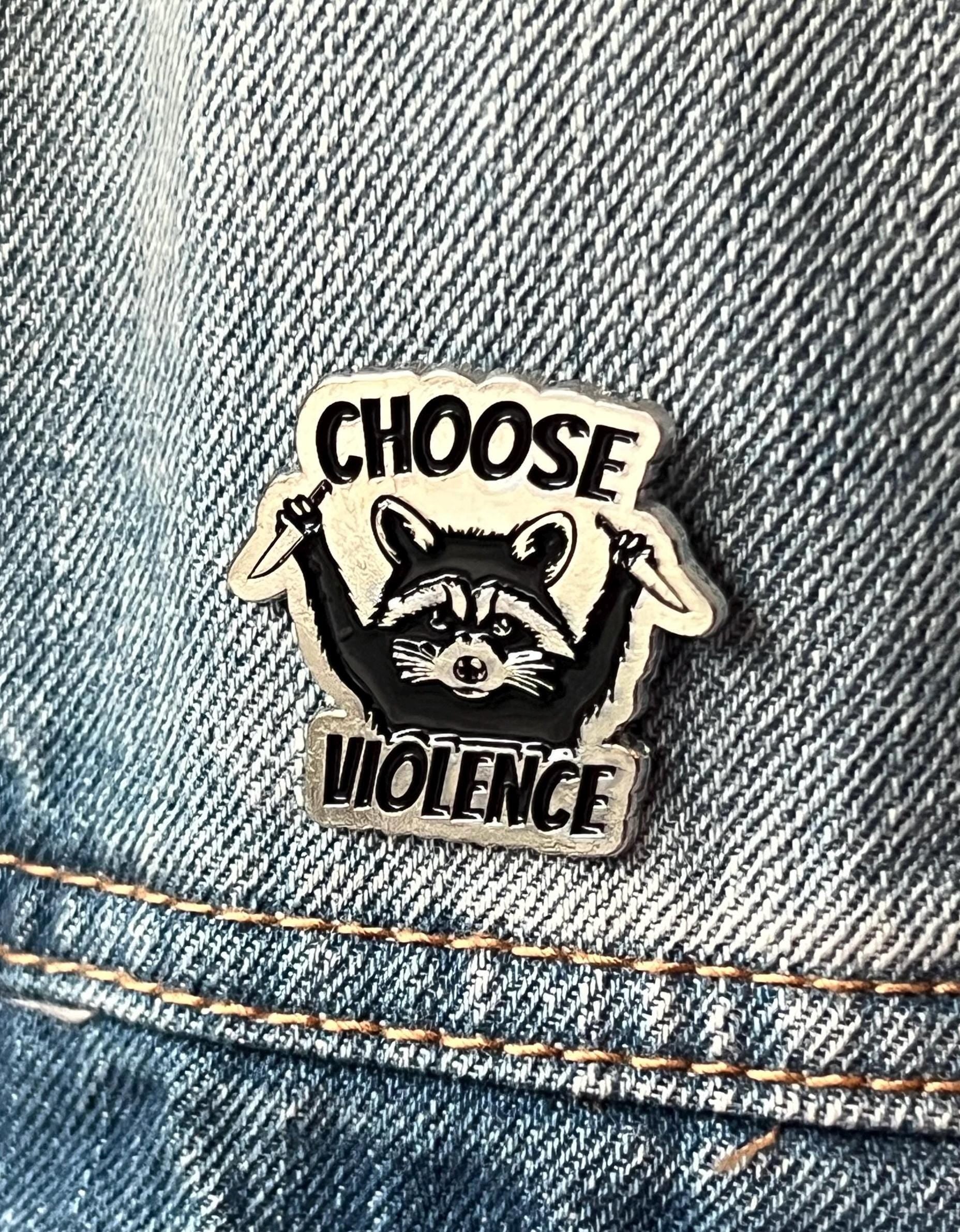 punk enamel pins and badges goth accessories grunge jewelry "choose violence" raccoon animal pinback button